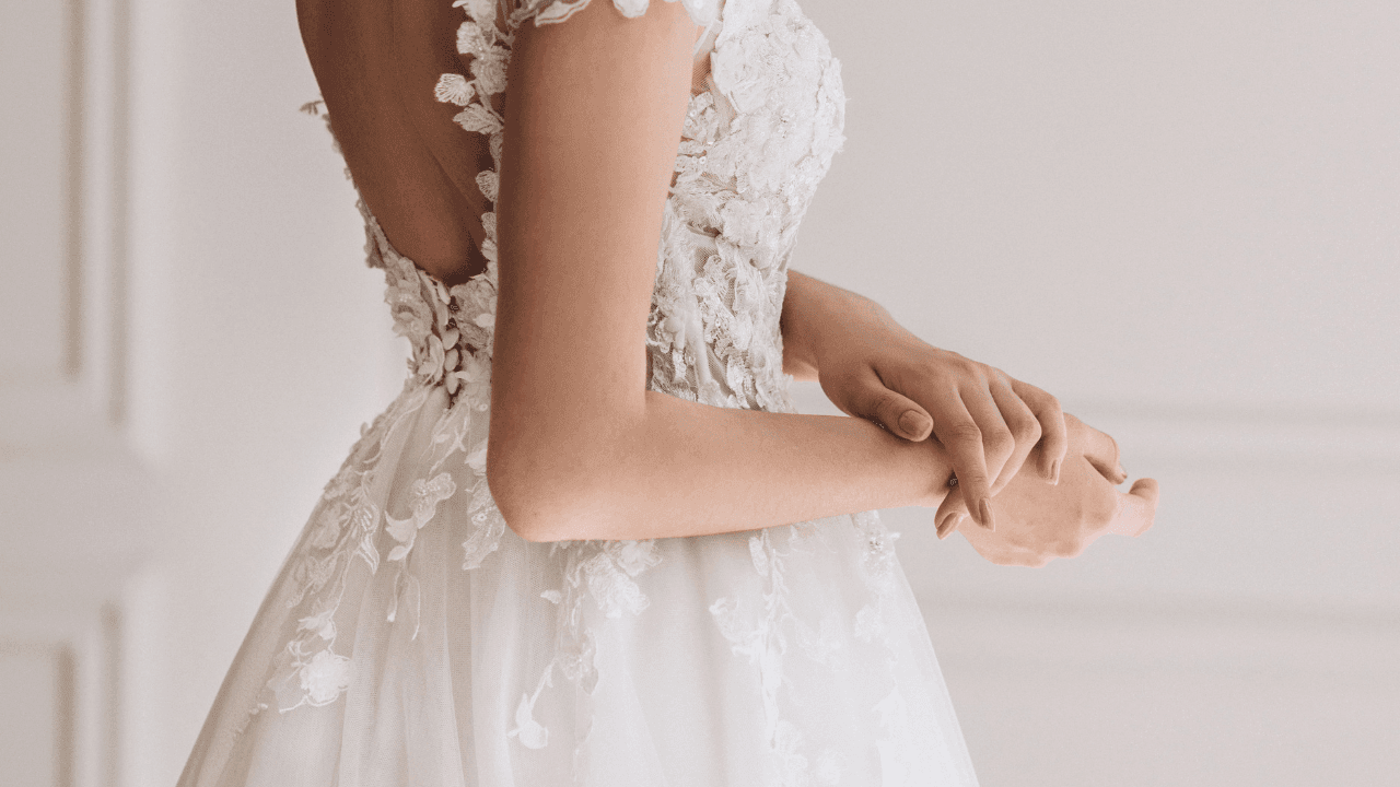 an A-line wedding dress shape on a woman's body