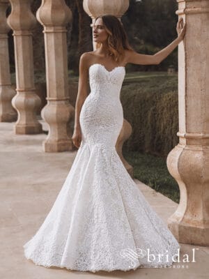 Lace fit and flair wedding dress from bridal wardrobe. Couture wedding dress