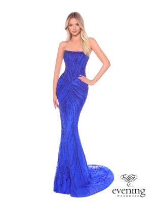 Royal blue strapless evening dress with ruched bodice from Bridal Wardrobe